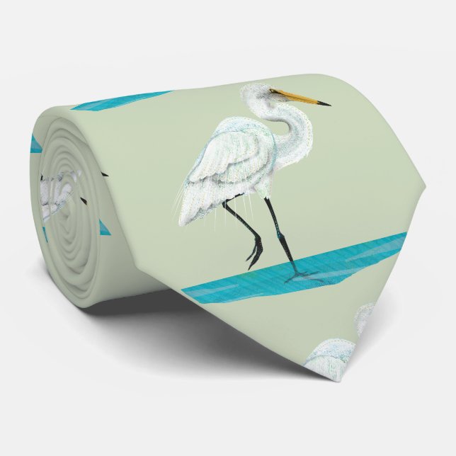 Cravate Héron blanc Kotuku (Roulé)