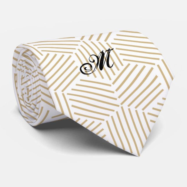 Cravate Hexagonal Lined Pattern Custom Monogram (Roulé)