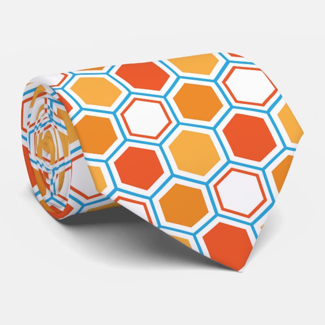 Cravate hexagone en orange, bleu et blanc (Roulé)