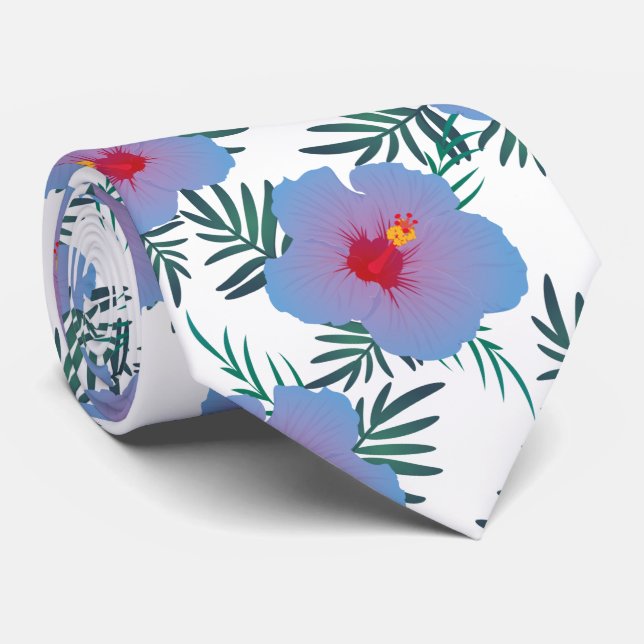 Cravate Hibiscus bleu tropical (Roulé)