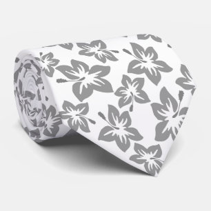 Cravate Hibiscus gris motif hawaïen