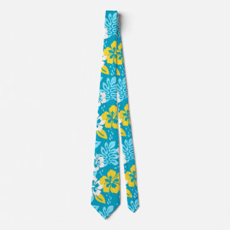 Cravate Hibiscus hawaïen bleu motif floral