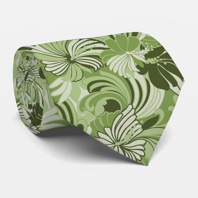 Cravate Hibiscus Jungle Floral Hawaiian imprimé recto vers (Roulé)