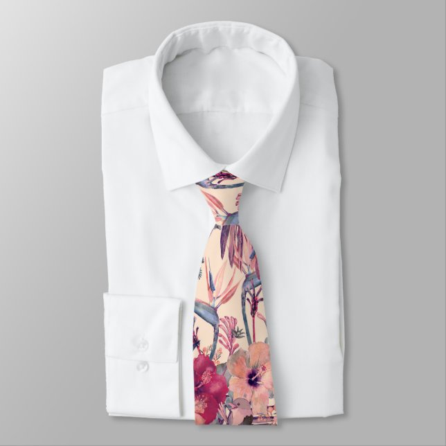 Cravate Hibiscus Tropical Rétro Motif Wren (Attaché)