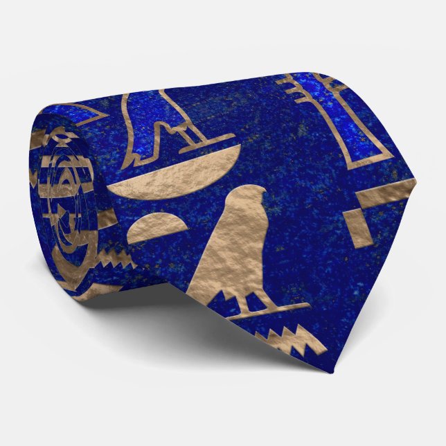 Cravate Hiéroglyphes égyptiens motif Gold Lapis Lazuli (Roulé)
