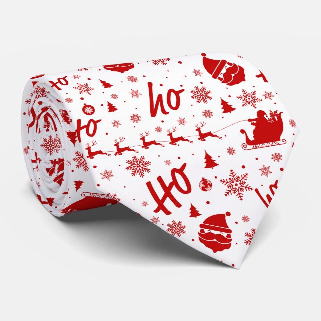 Cravate Ho Ho Ho Ho Motif de Noël blanc et rouge (Roulé)