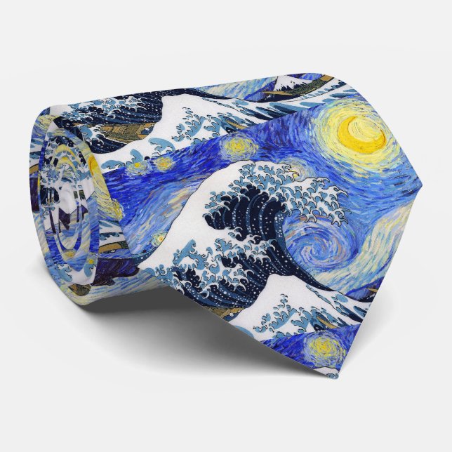Cravate Hokusai, "La Grande Vague au large de Kanagawa" +  (Roulé)
