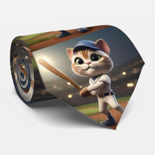 Cravate Home Run Hitter : Le chat de baseball 3D prend une