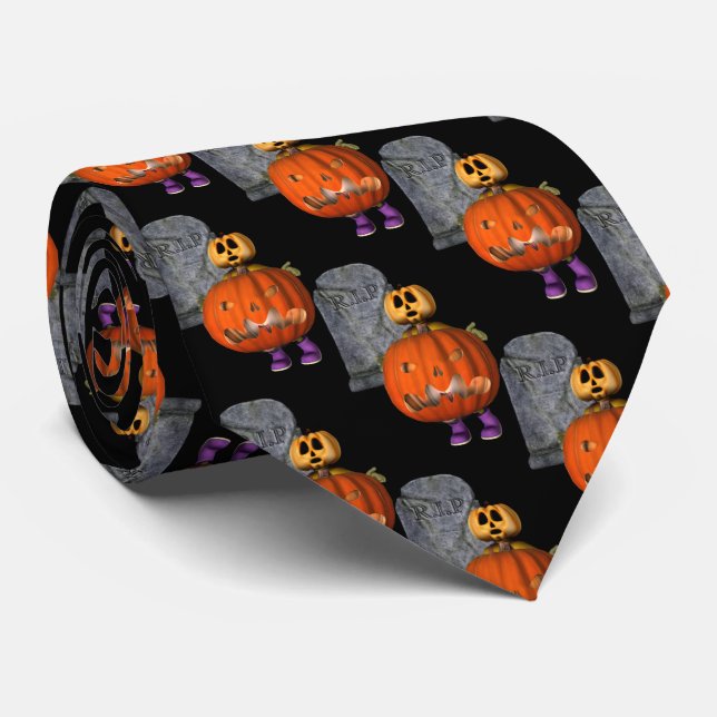 Cravate Homme citrouille Tombstone Halloween Drôle (Roulé)