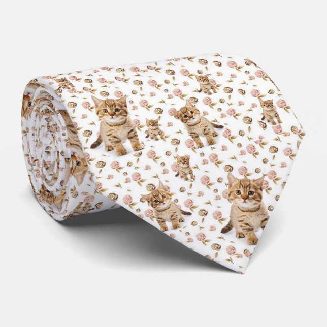 Cravate Homme Designer Floral Kitten Chats (Roulé)
