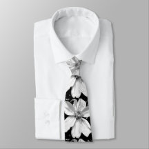 Cravate hommes florale noire et blanche