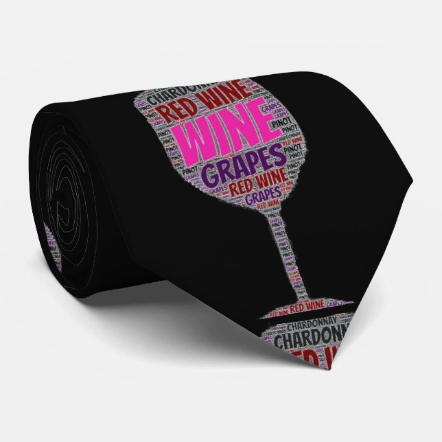 Cravate Hommes Rouge Blanc Vin Verre Graphique Noir (Roulé)
