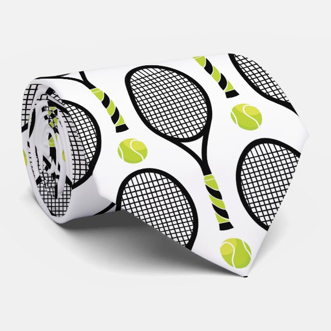Cravate 🎾 Horizontal tennis noir et vert 🎾 blanc (Roulé)