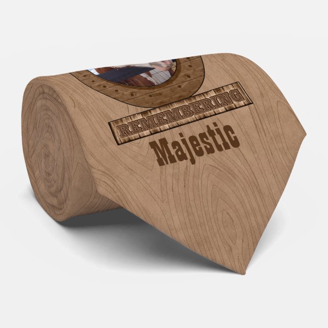 Cravate Horse Memorial Horseshoe Wood Look Photo (Roulé)