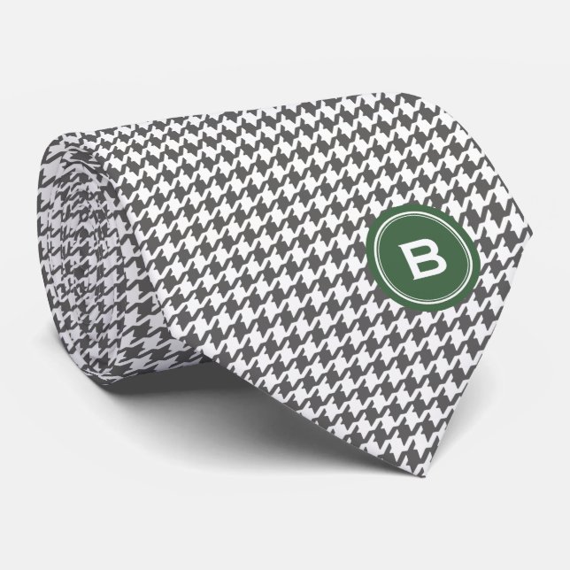 Cravate Houndstooth gris classique tendance avec monogramm (Roulé)