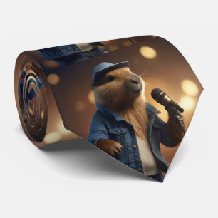 Cravate "Howdy Harmonics : Le Crooner Capybara De Denim-Cl