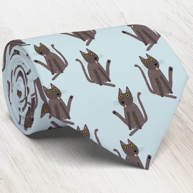 Cravate Humour drôle de chat (Funny cat humor blue pattern neck tie)