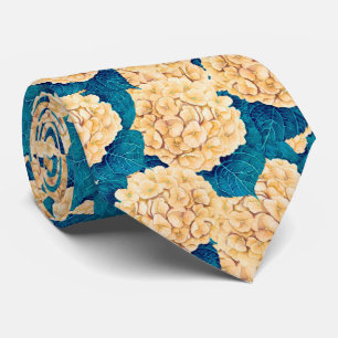 Cravate Hydrangea aquarelle motif, jaune et bleu