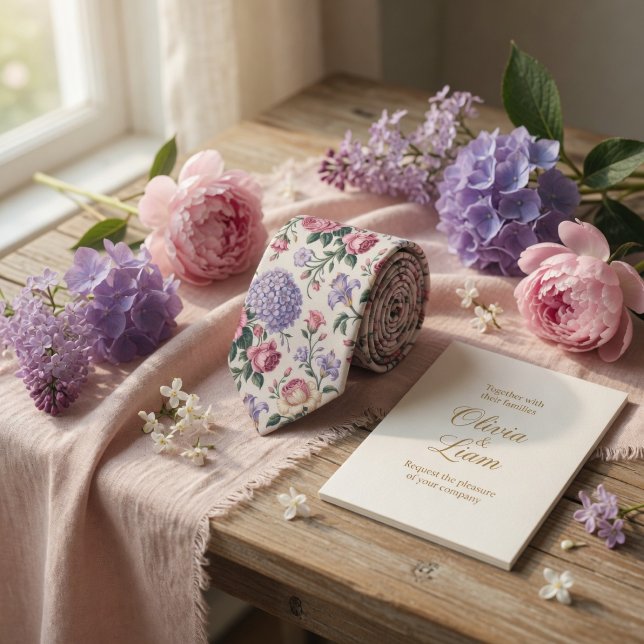 Cravate Hydrangea Rose Florale Pastel Élégant (Créateur téléchargé)
