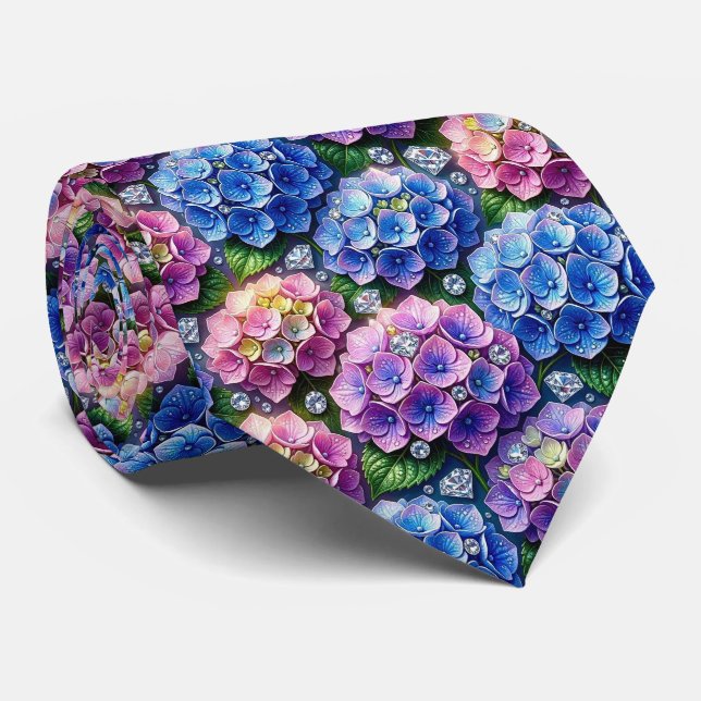 Cravate Hydrangeas & Diamonds | Collier de mariage et d'év (Roulé)
