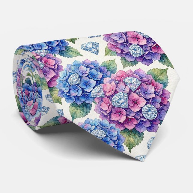 Cravate Hydrangeas & Diamonds | Collier de mariage et d'év (Roulé)