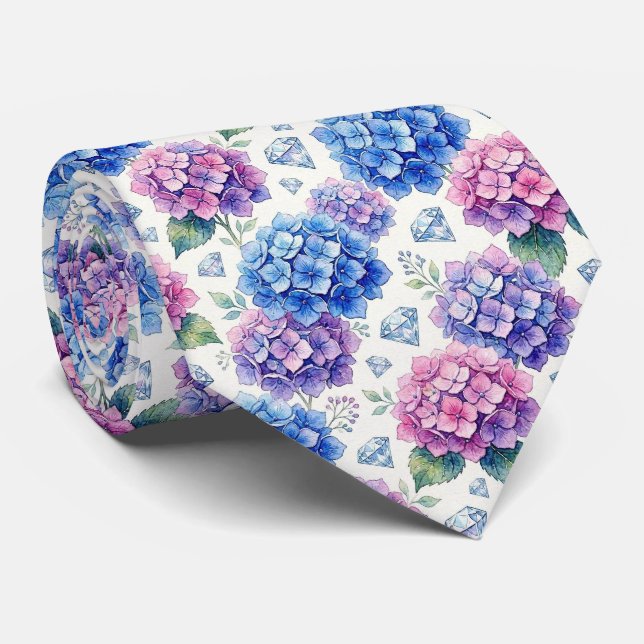Cravate Hydrangeas & Diamonds | Collier de mariage et d'év (Roulé)