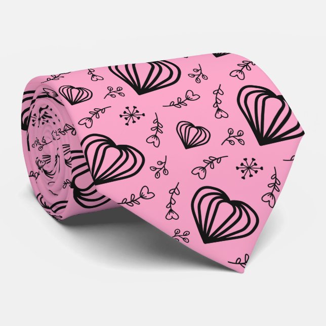 Cravate Hygge Valentine's Hearts & Flowers Rose rose (Roulé)