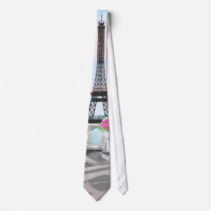 Cravate I Love Paris - Tour Eiffel et fleurs de bouquet