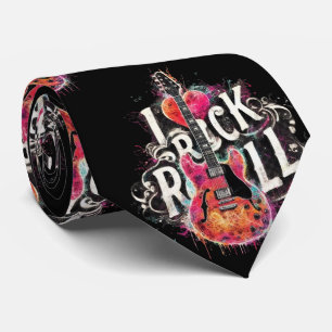 Cravate I Love Rock N Roll Guitare Électrique Peinture