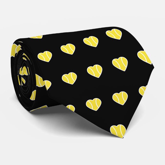 Cravate I Love Tennis Ball Heart Motif Papa Père Noir (Roulé)
