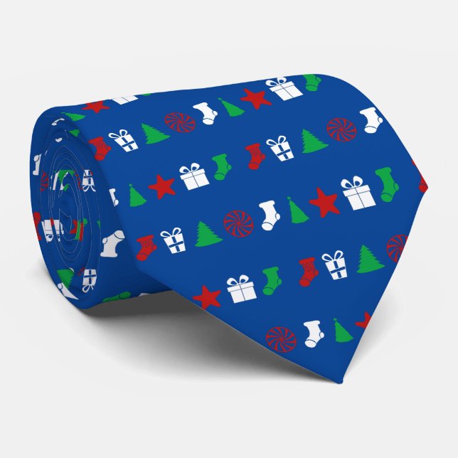 Cravate Icônes de Noël (Tri-Color) (Roulé)