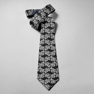 Cravate Illustration d'art floral abstrait noir et blanc