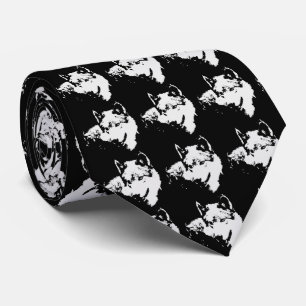 Cravate Illustration de loup noir et blanc