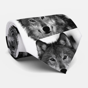 Cravate Illustration de loup noir et blanc