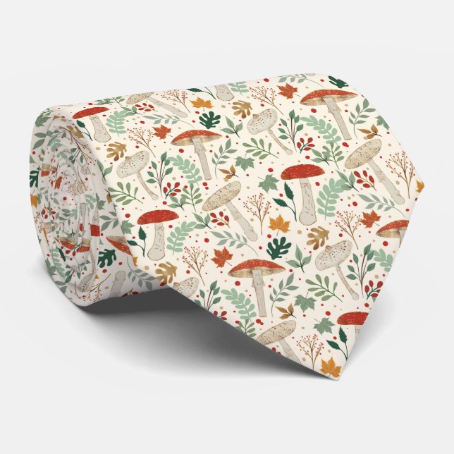 Cravate Illustration des champignons et des Feuilles de la (Roulé)