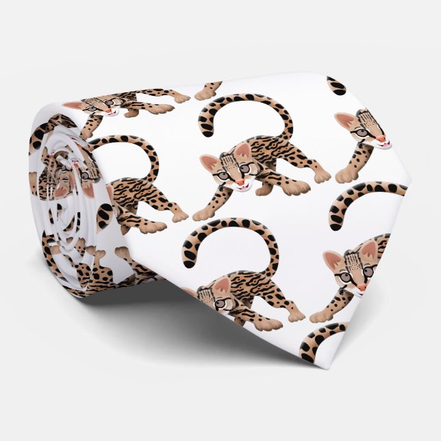 Cravate Illustration d'ocelot mignon (Roulé)