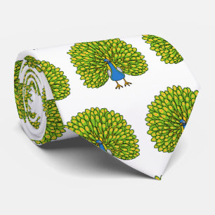 Cravate Illustration d'oiseau de paon brillant