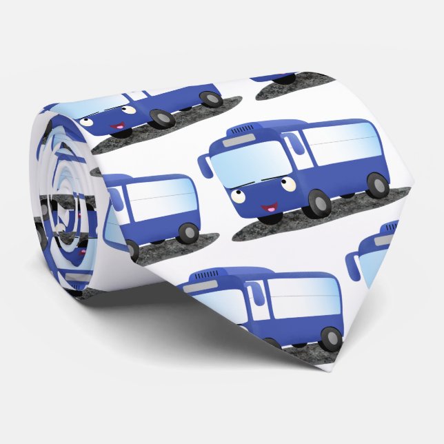 Cravate Illustration d'un bus moderne bleu mignon (Roulé)