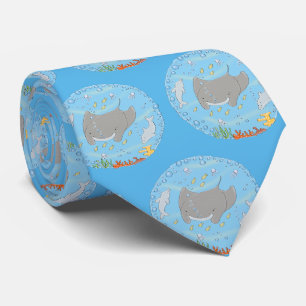 Cravate Illustration d'une mignonne raie manta et de bulle