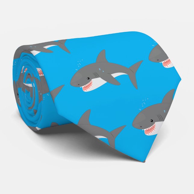 Cravate Illustration joyeuse du grand requin blanc (Roulé)