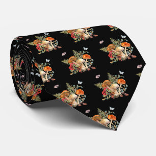 Cravate Illustration vintage Champignons botaniques florau