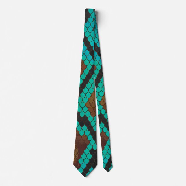 Cravate Impression Brown et Turquoise de serpent (Devant)