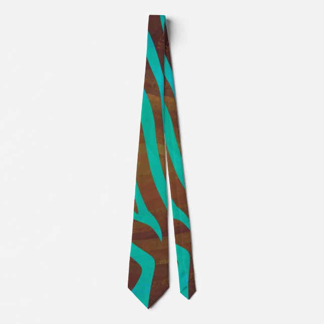 Cravate Impression Brown et Turquoise Zebra (Devant)
