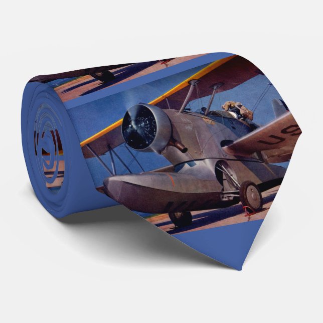 Cravate Impression d'avion Grumman F-2 de 1939 (Roulé)