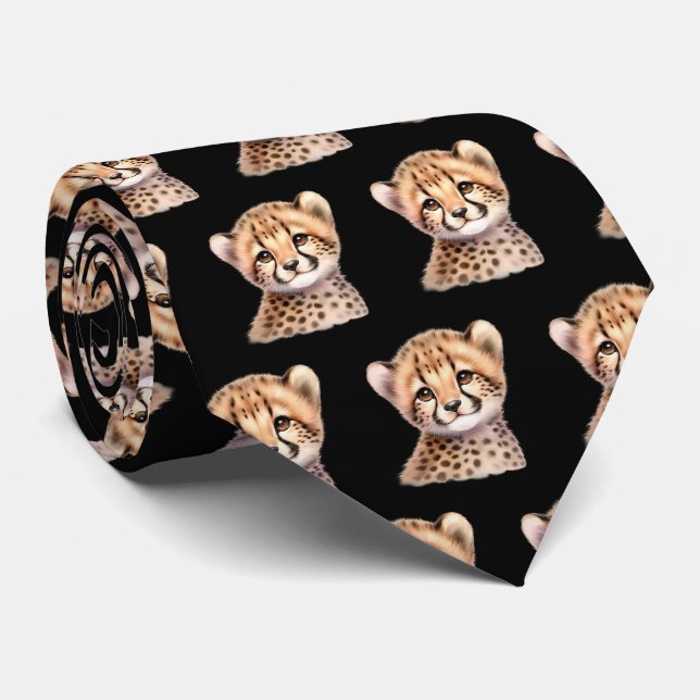 Cravate Impression léopard moderne kawaii Bébés guépard mi (Roulé)