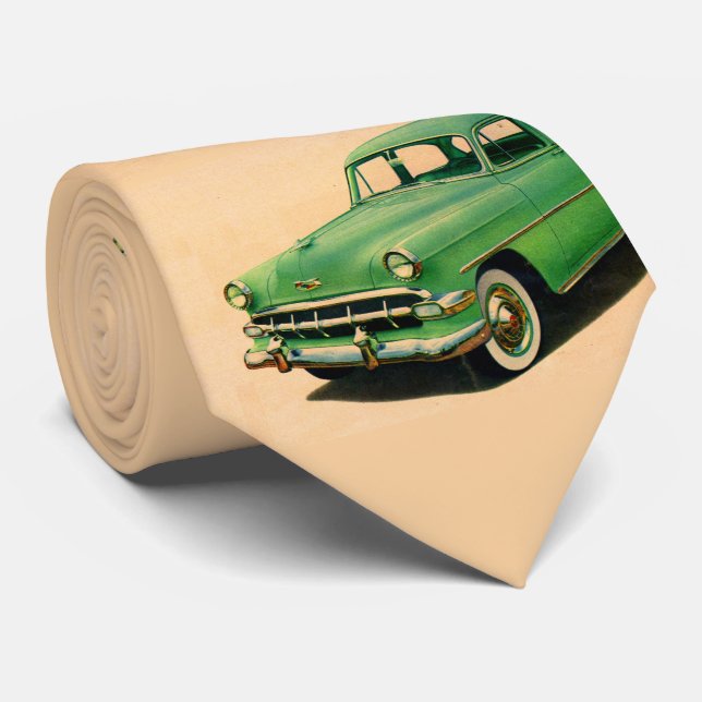 Cravate Impression verte Chevy des années 1950 (Roulé)