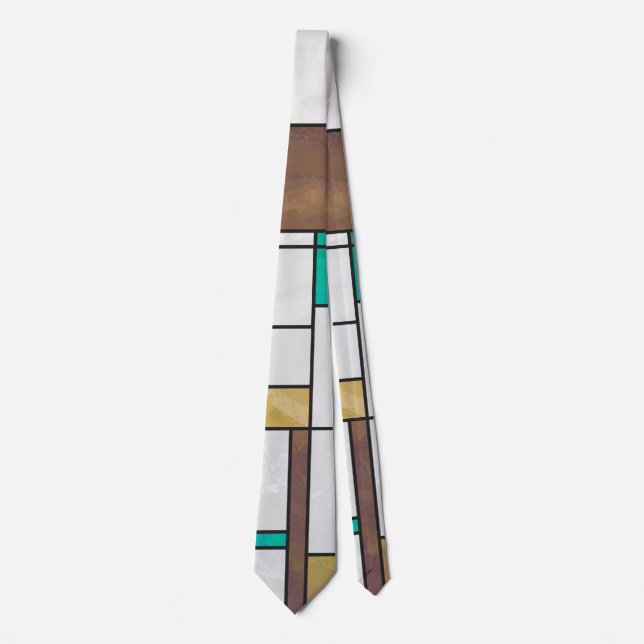 Cravate Imprimante Brown jaune Turquoise Mondrian (Devant)