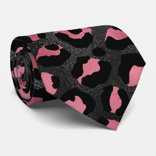 Cravate Imprimé léopard noir et rose