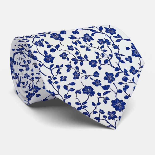 Cravate Indigo personnalisé Bleu Tiny Bureaux sur gris cla (Roulé)