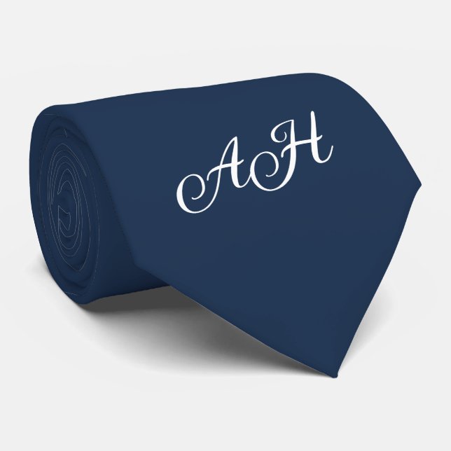 Cravate Initiales bleues des garçons d'honneur Monogramme  (Roulé)
